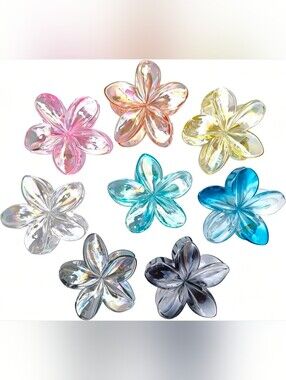 🦄 8 pc Iridescent Acrylic Flower Hair Claw Clips- Multicolor
